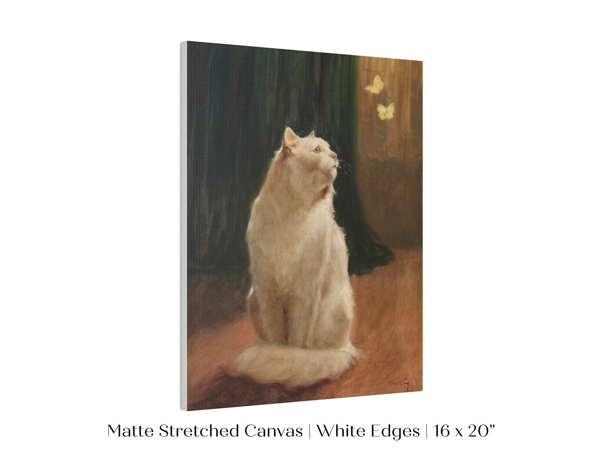White Cat and Butterflies | P451 - Single Art Prints - Piccolo Fiore Prints