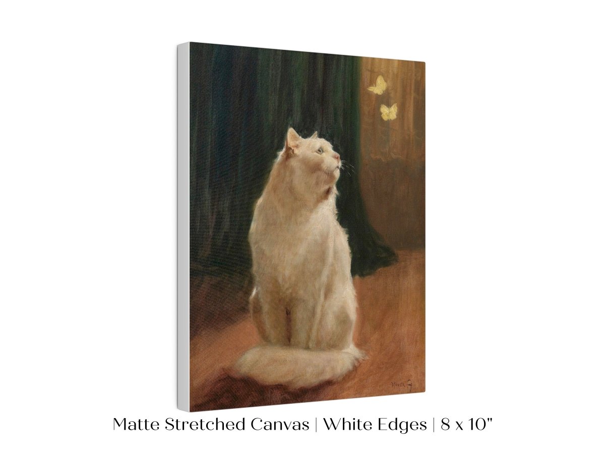 White Cat and Butterflies | P451 - Single Art Prints - Piccolo Fiore Prints
