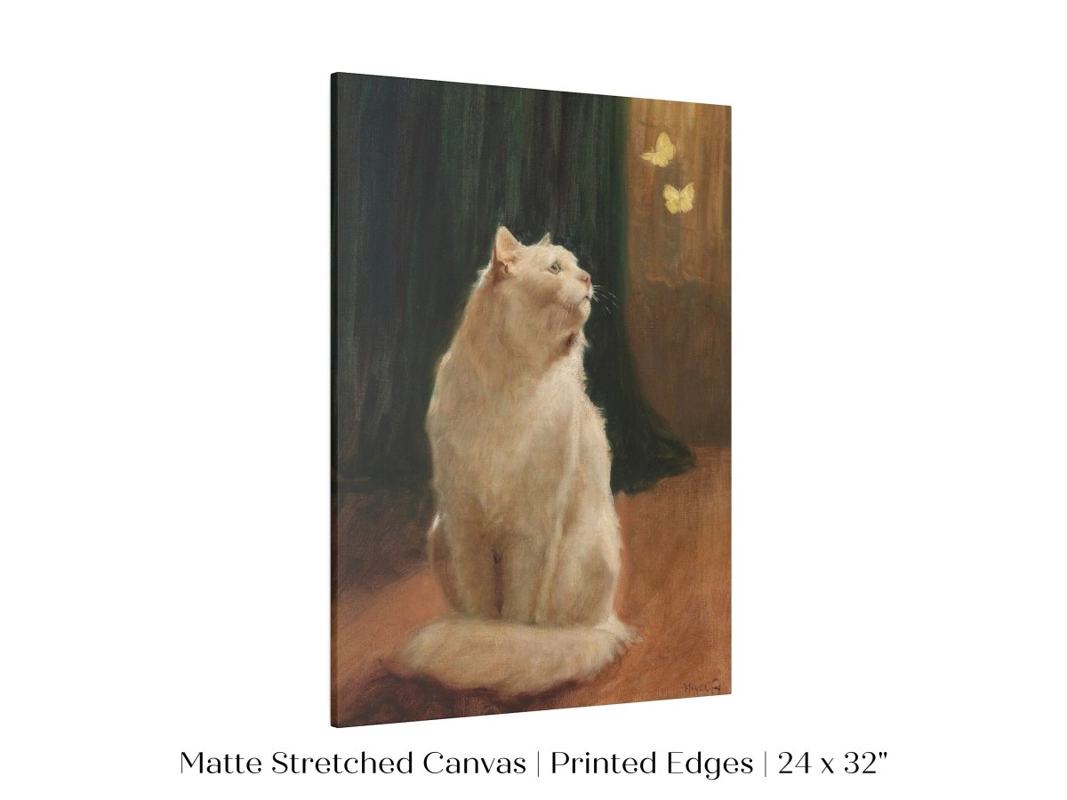 White Cat and Butterflies | P451 - Single Art Prints - Piccolo Fiore Prints