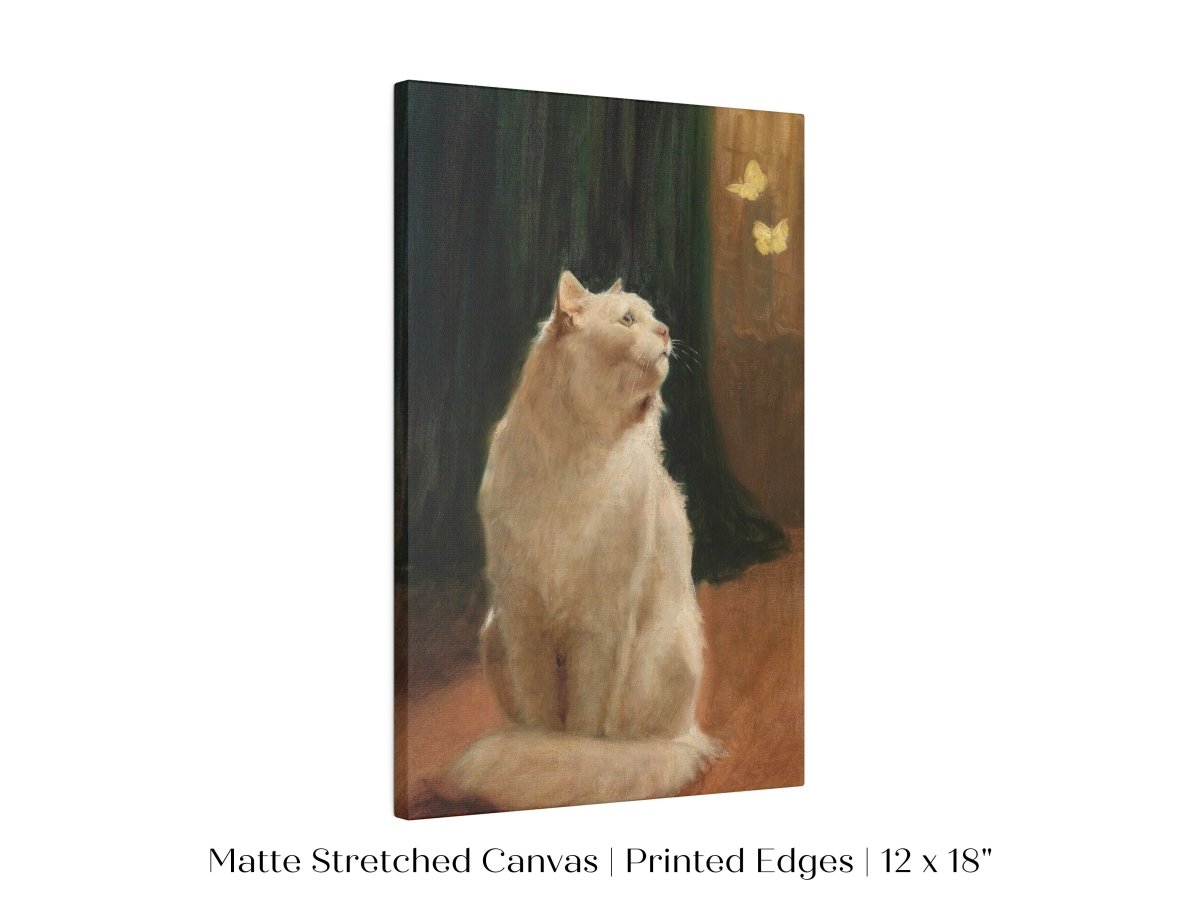 White Cat and Butterflies | P451 - Single Art Prints - Piccolo Fiore Prints