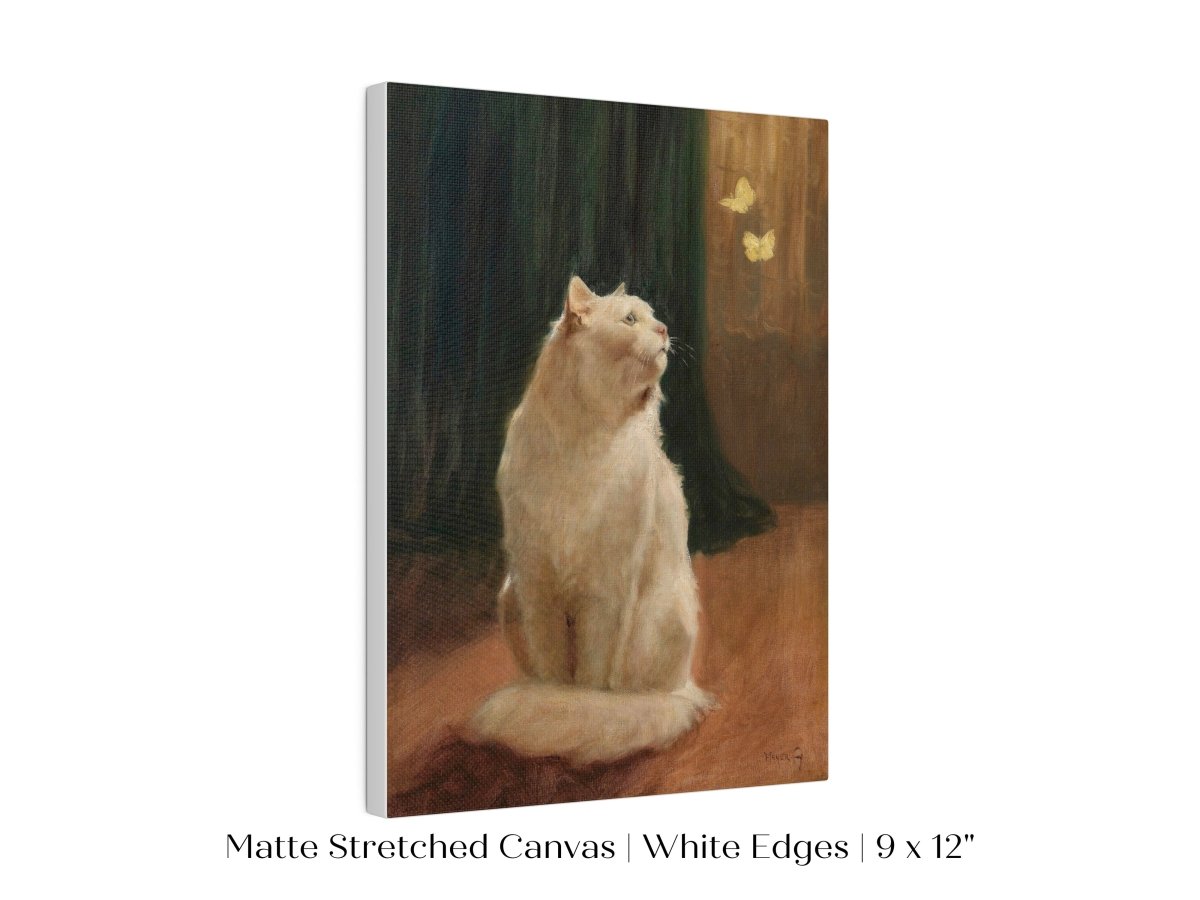 White Cat and Butterflies | P451 - Single Art Prints - Piccolo Fiore Prints
