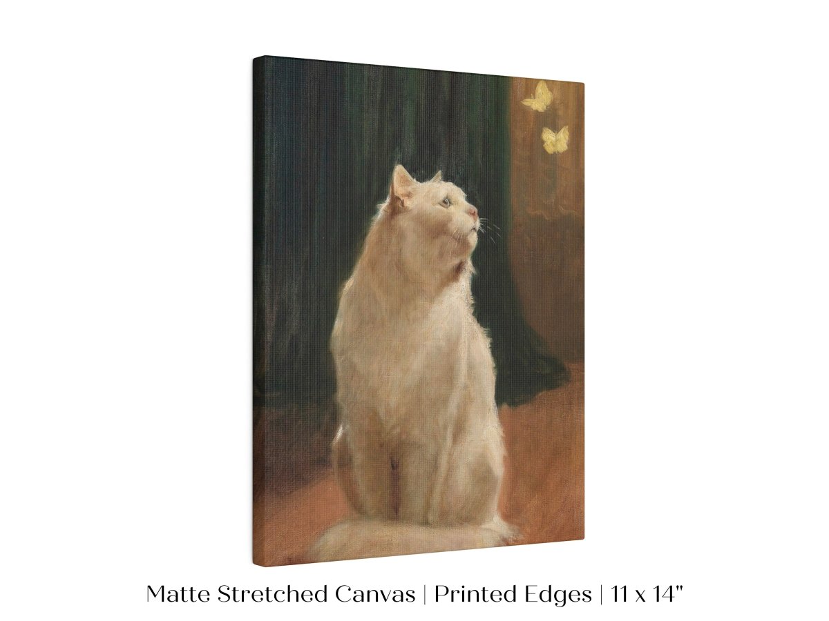 White Cat and Butterflies | P451 - Single Art Prints - Piccolo Fiore Prints