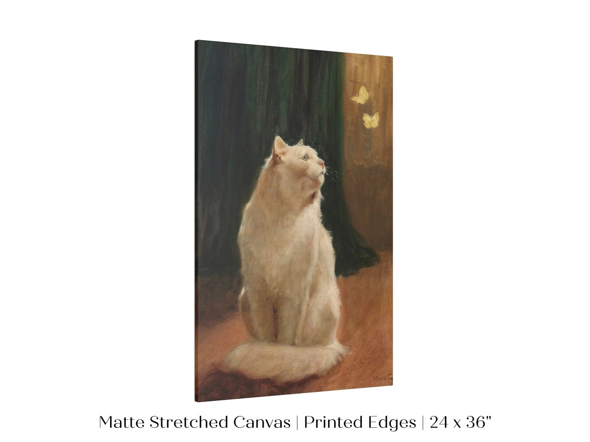 White Cat and Butterflies | P451 - Single Art Prints - Piccolo Fiore Prints