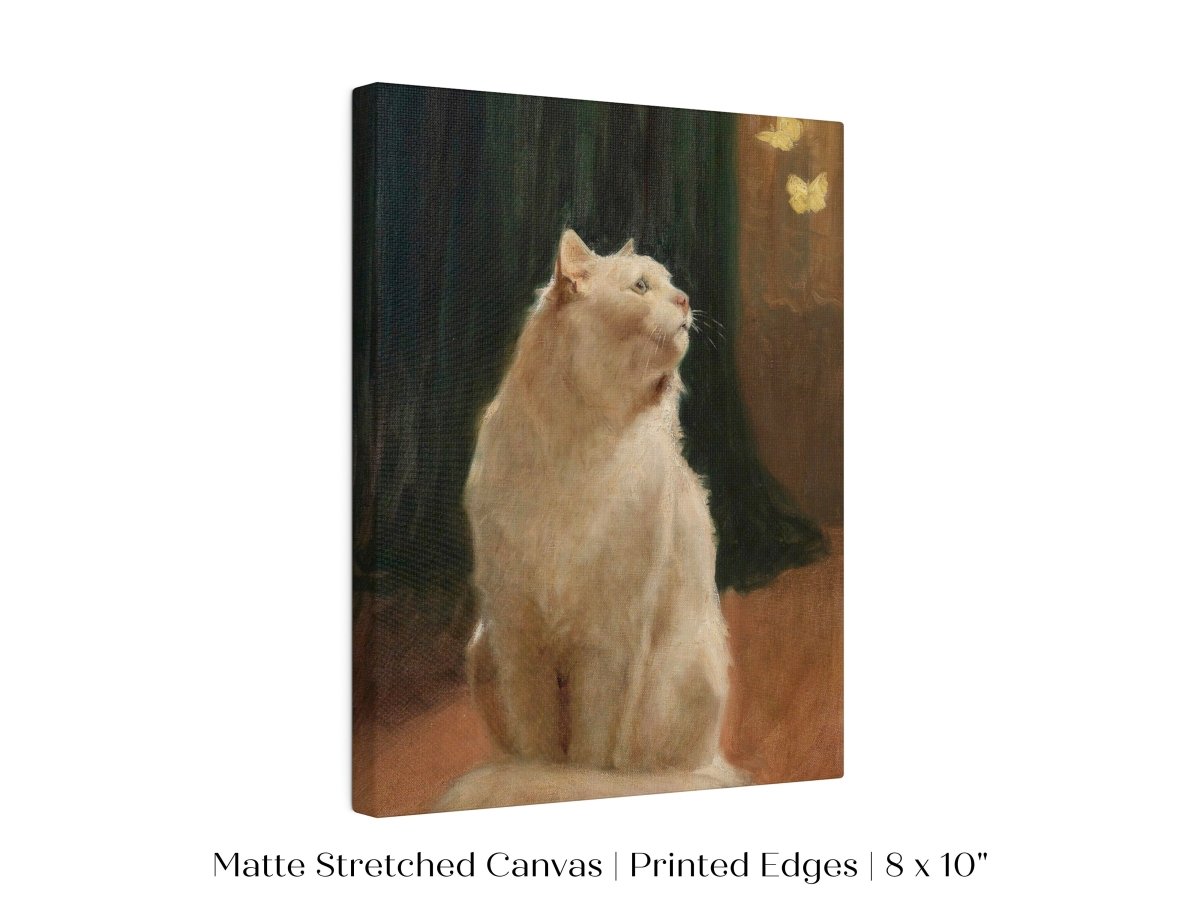 White Cat and Butterflies | P451 - Single Art Prints - Piccolo Fiore Prints