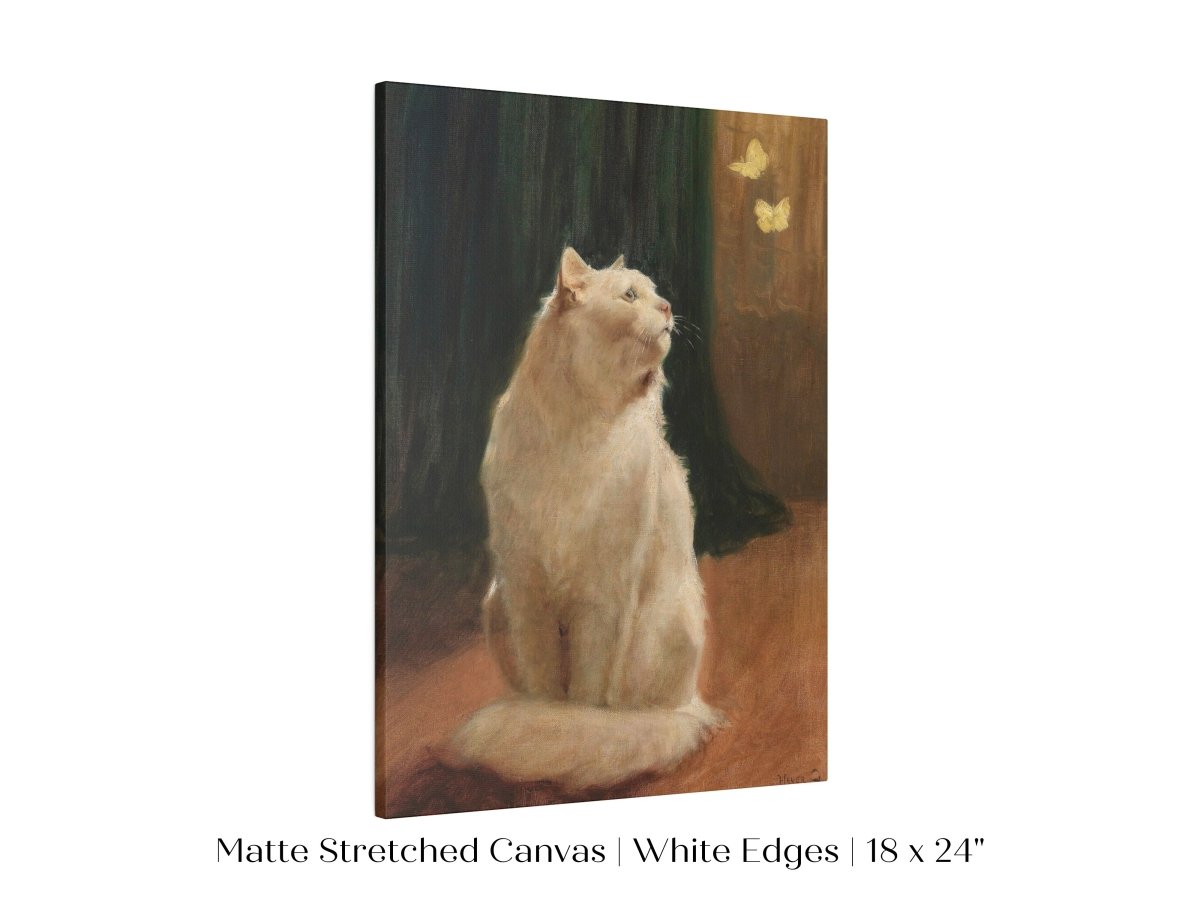 White Cat and Butterflies | P451 - Single Art Prints - Piccolo Fiore Prints