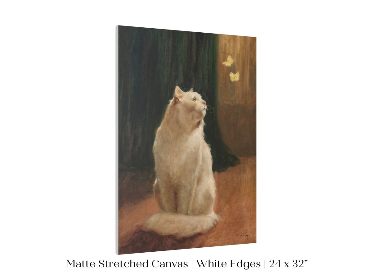 White Cat and Butterflies | P451 - Single Art Prints - Piccolo Fiore Prints