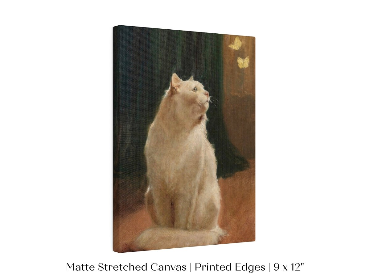 White Cat and Butterflies | P451 - Single Art Prints - Piccolo Fiore Prints