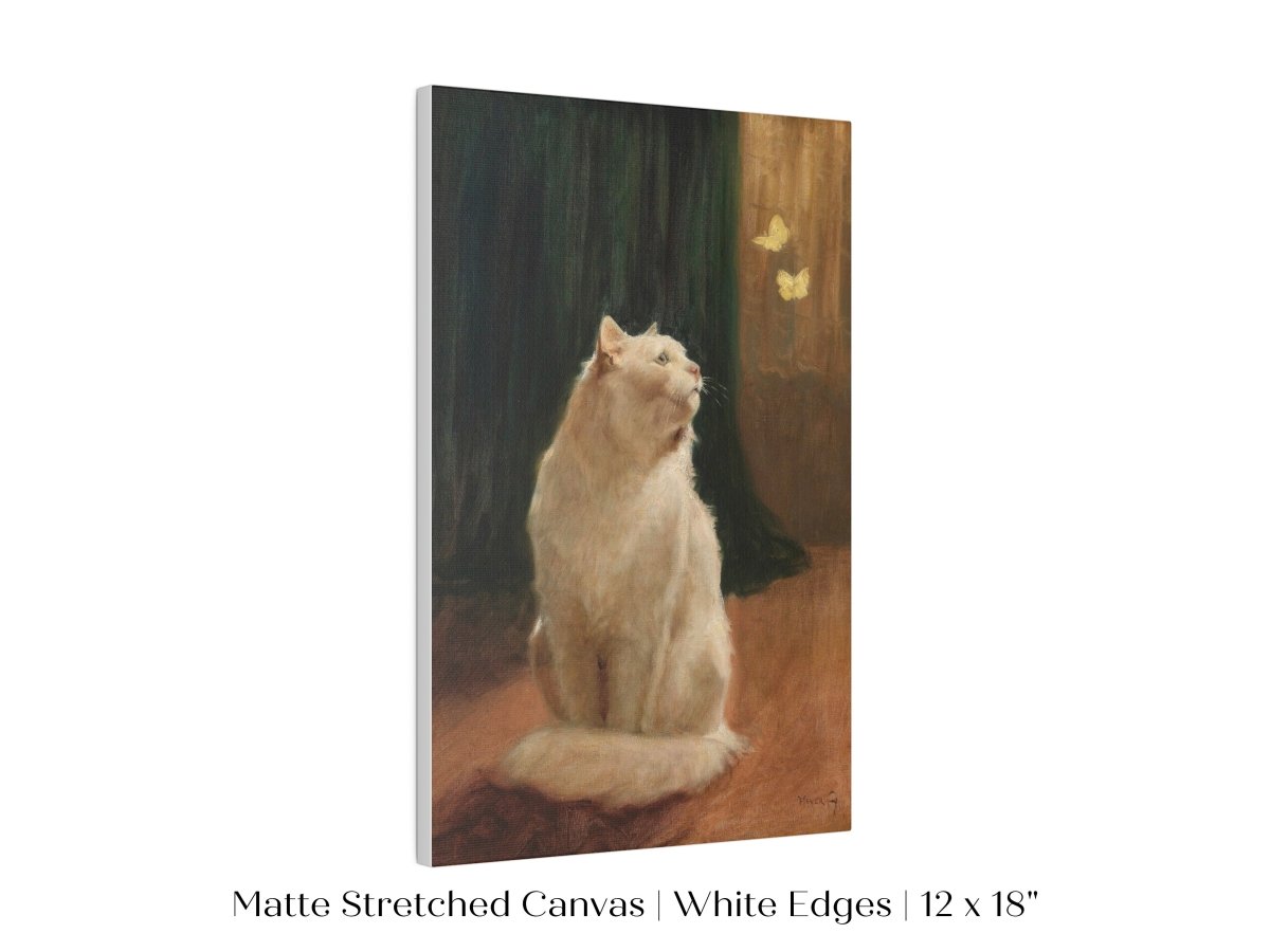 White Cat and Butterflies | P451 - Single Art Prints - Piccolo Fiore Prints