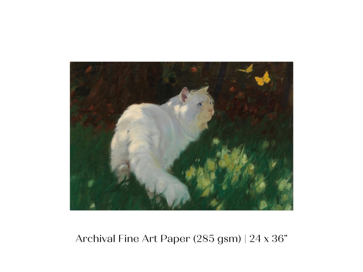 White Cat and Yellow Butterflies | P450 - Single Art Prints - Piccolo Fiore Prints