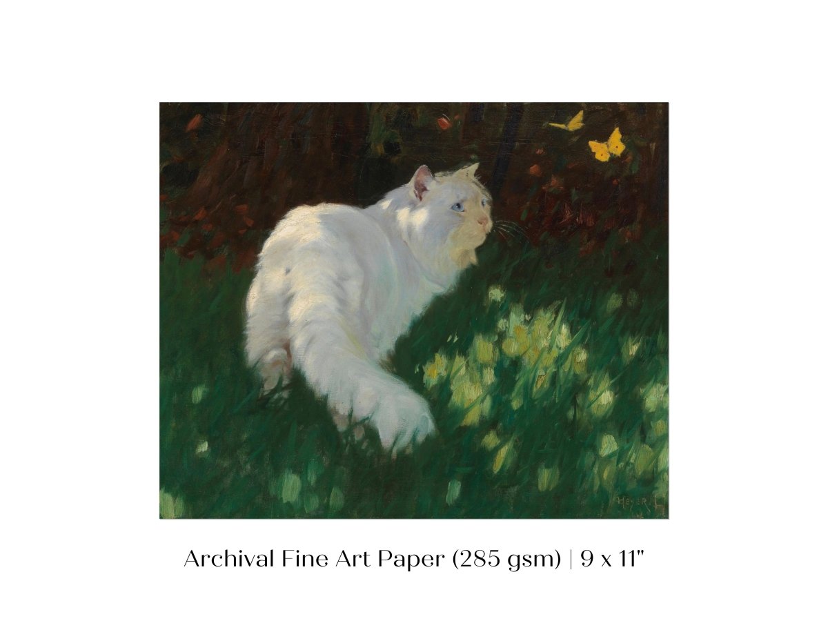 White Cat and Yellow Butterflies | P450 - Single Art Prints - Piccolo Fiore Prints