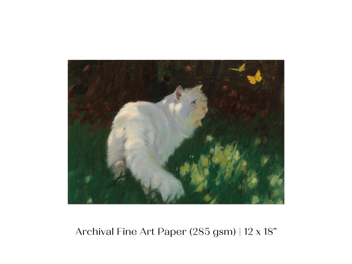 White Cat and Yellow Butterflies | P450 - Single Art Prints - Piccolo Fiore Prints