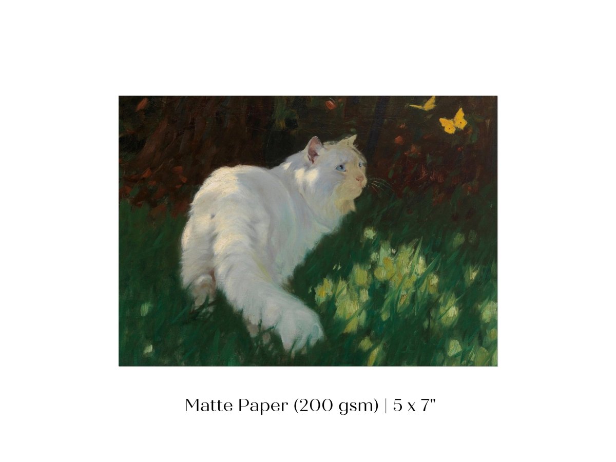White Cat and Yellow Butterflies | P450 - Single Art Prints - Piccolo Fiore Prints