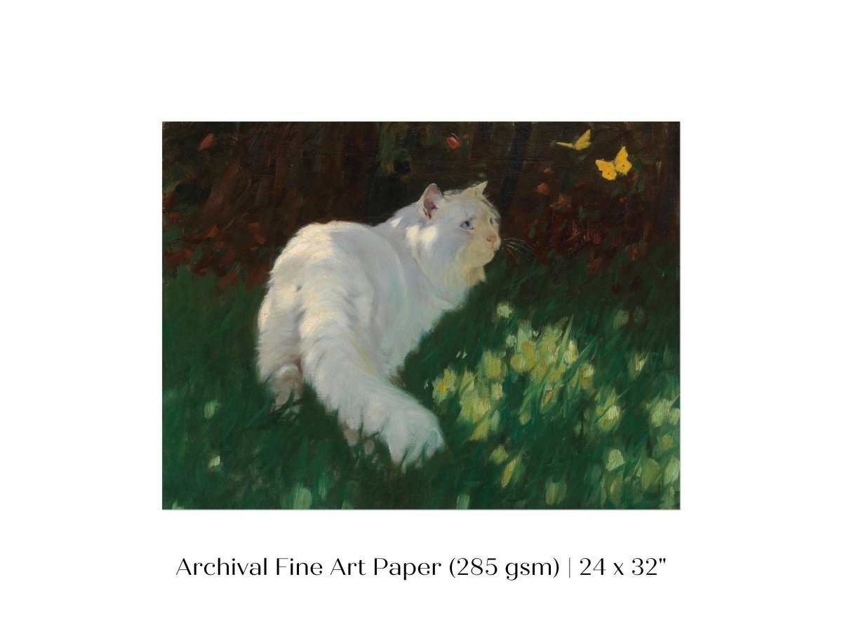 White Cat and Yellow Butterflies | P450 - Single Art Prints - Piccolo Fiore Prints
