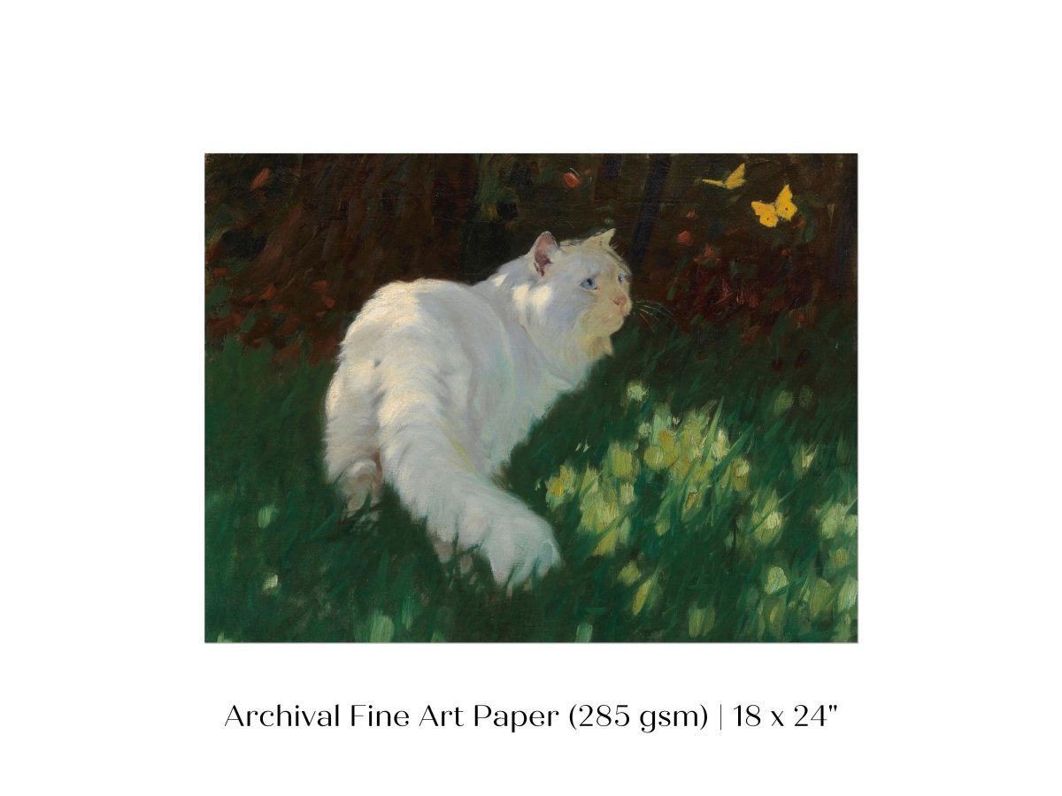 White Cat and Yellow Butterflies | P450 - Single Art Prints - Piccolo Fiore Prints