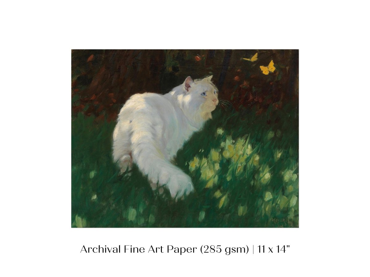 White Cat and Yellow Butterflies | P450 - Single Art Prints - Piccolo Fiore Prints