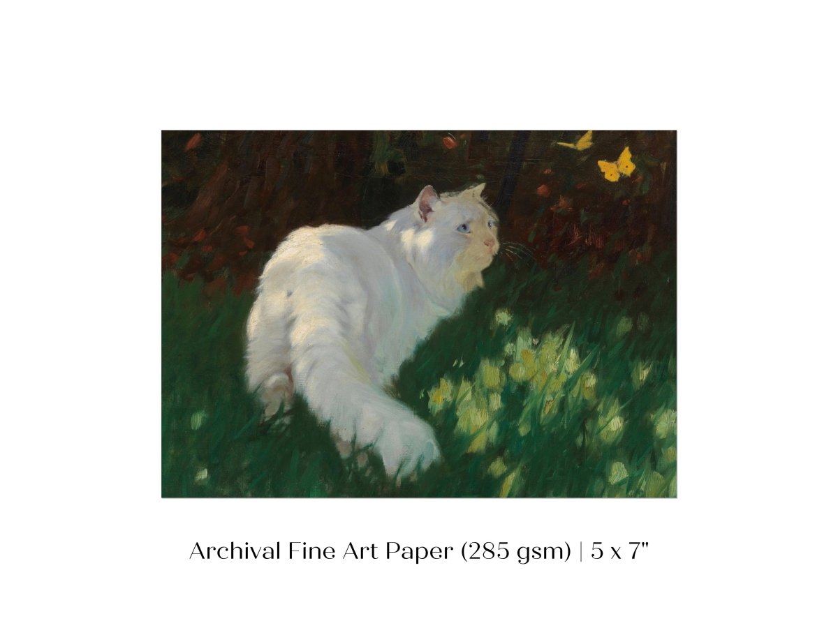 White Cat and Yellow Butterflies | P450 - Single Art Prints - Piccolo Fiore Prints