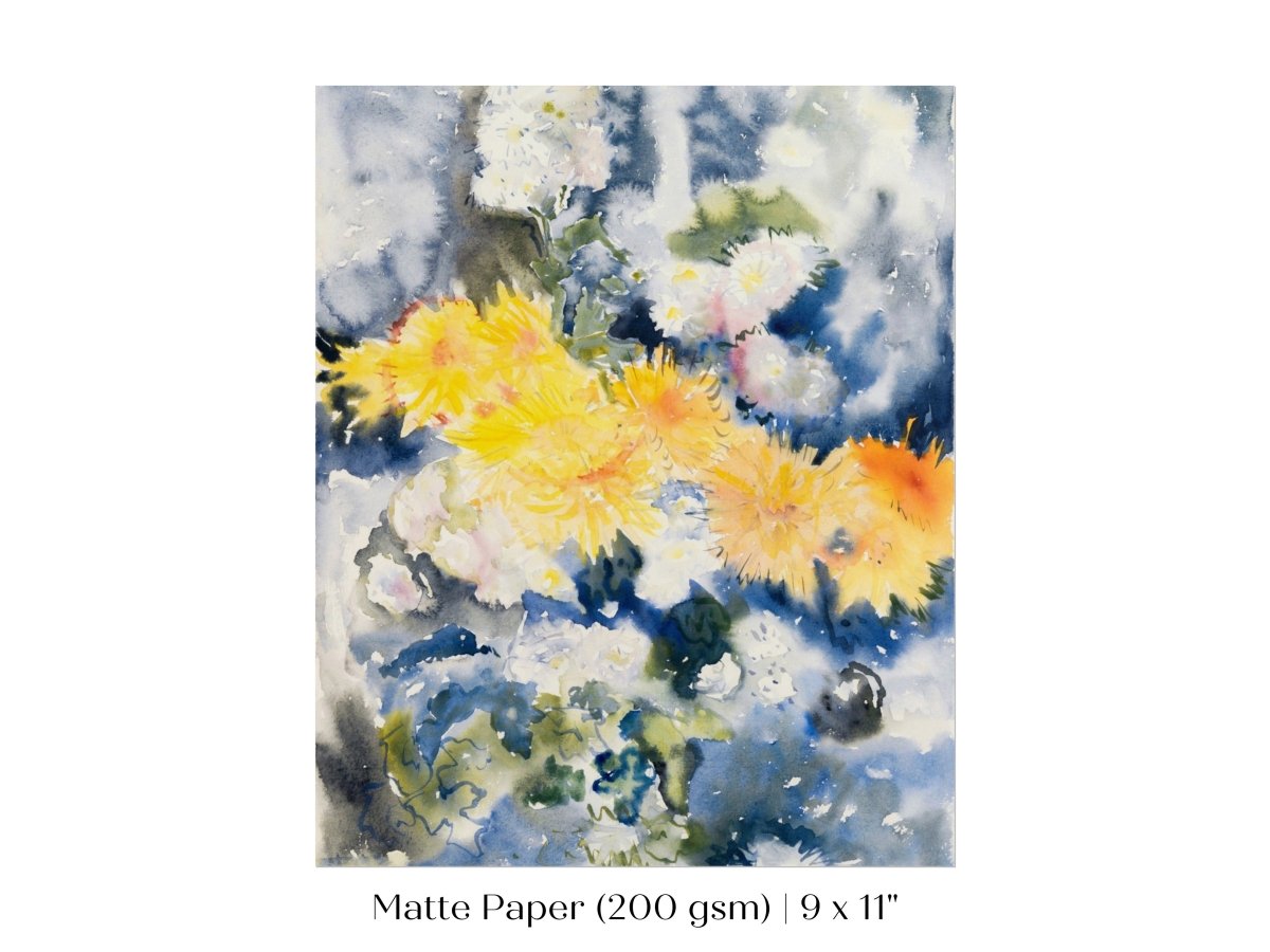 Yellow and Blue Watercolour Abstract | P64 - Single Art Prints - Piccolo Fiore Prints