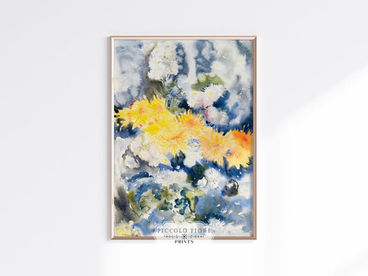 Yellow and Blue Watercolour Abstract | P64 - Single Art Prints - Piccolo Fiore Prints