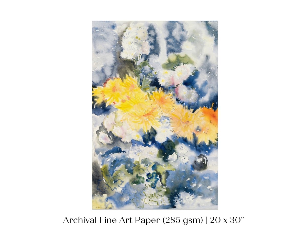 Yellow and Blue Watercolour Abstract | P64 - Single Art Prints - Piccolo Fiore Prints