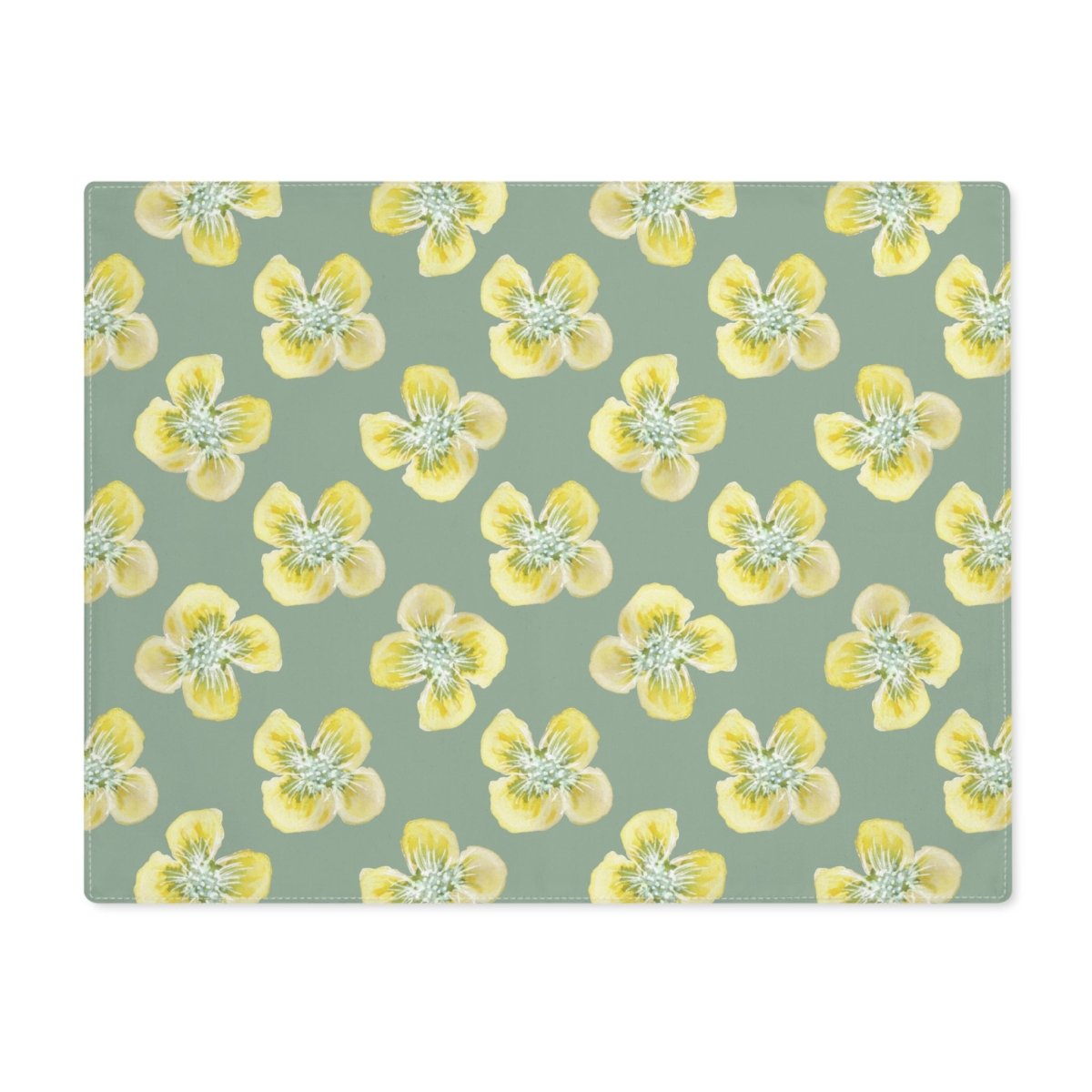 Yellow Watercolour Flowers in Khaki | Placemat - Cotton Twill Placemat - Piccolo Fiore Prints