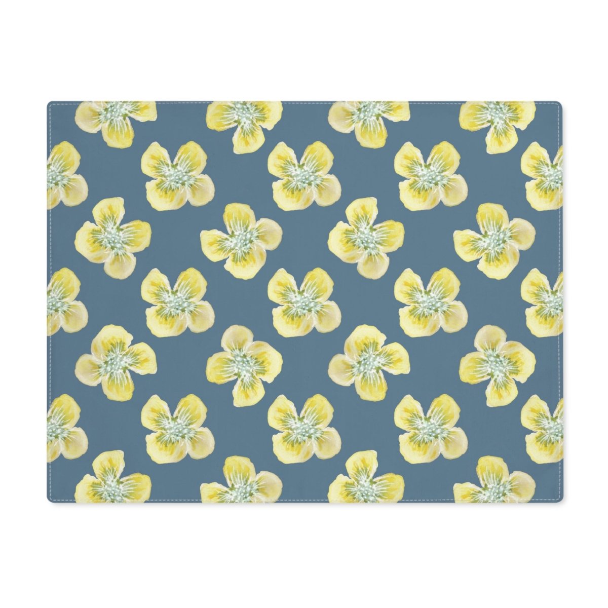 Yellow Watercolour Flowers in Teal | Placemat - Cotton Twill Placemat - Piccolo Fiore Prints