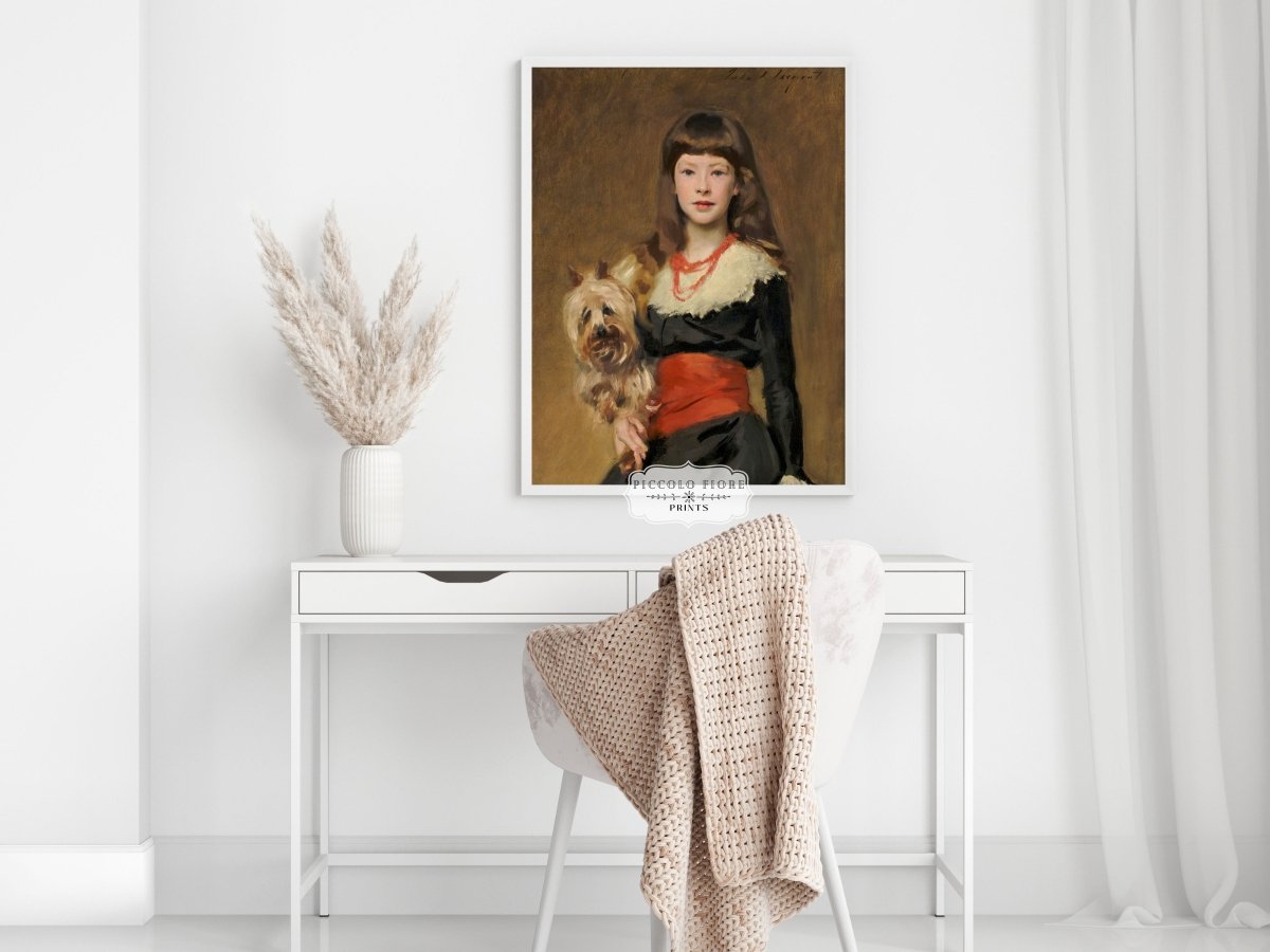 Young Lady with Yorkshire Terrier | P127 - Single Art Prints - Piccolo Fiore Prints