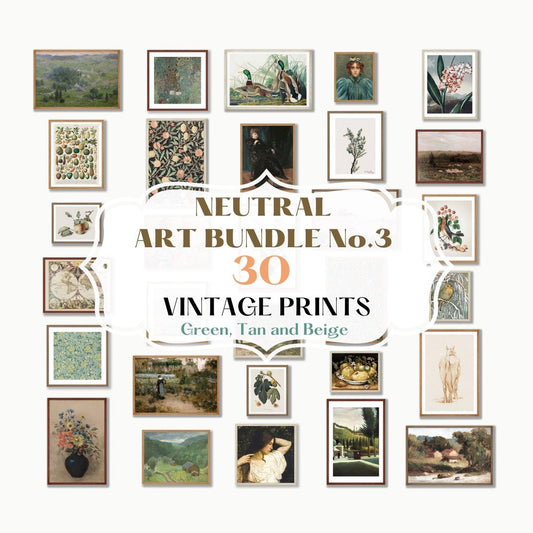 30 Digital Art Prints | GREEN/BEIGE Neutral Vintage Print BUNDLE | NB3 - Digital Art Bundle - Piccolo Fiore Prints