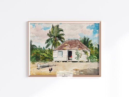 Beach Hut and Palm Trees | P18 - Single Art Prints - Piccolo Fiore Prints