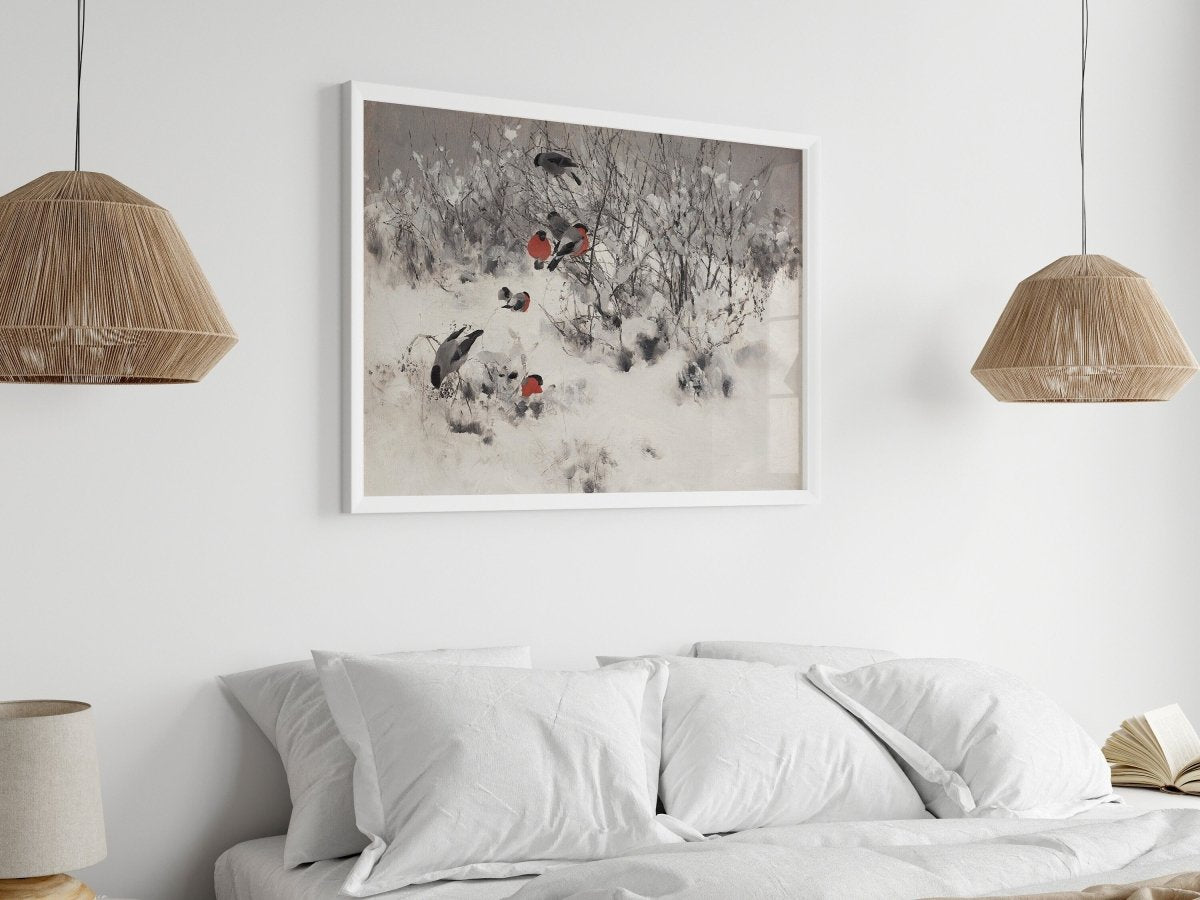 Bullfinches in the Snow | P443 - Single Art Prints - Piccolo Fiore Prints