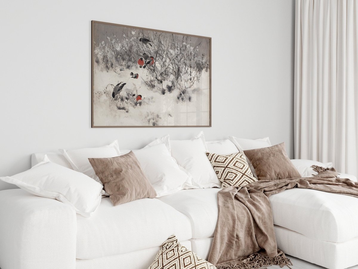 Bullfinches in the Snow | P443 - Single Art Prints - Piccolo Fiore Prints