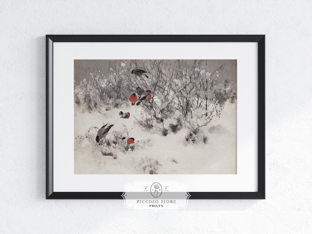 Bullfinches in the Snow | P443 - Single Art Prints - Piccolo Fiore Prints