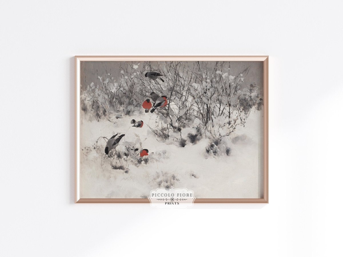 Bullfinches in the Snow | P443 - Single Art Prints - Piccolo Fiore Prints