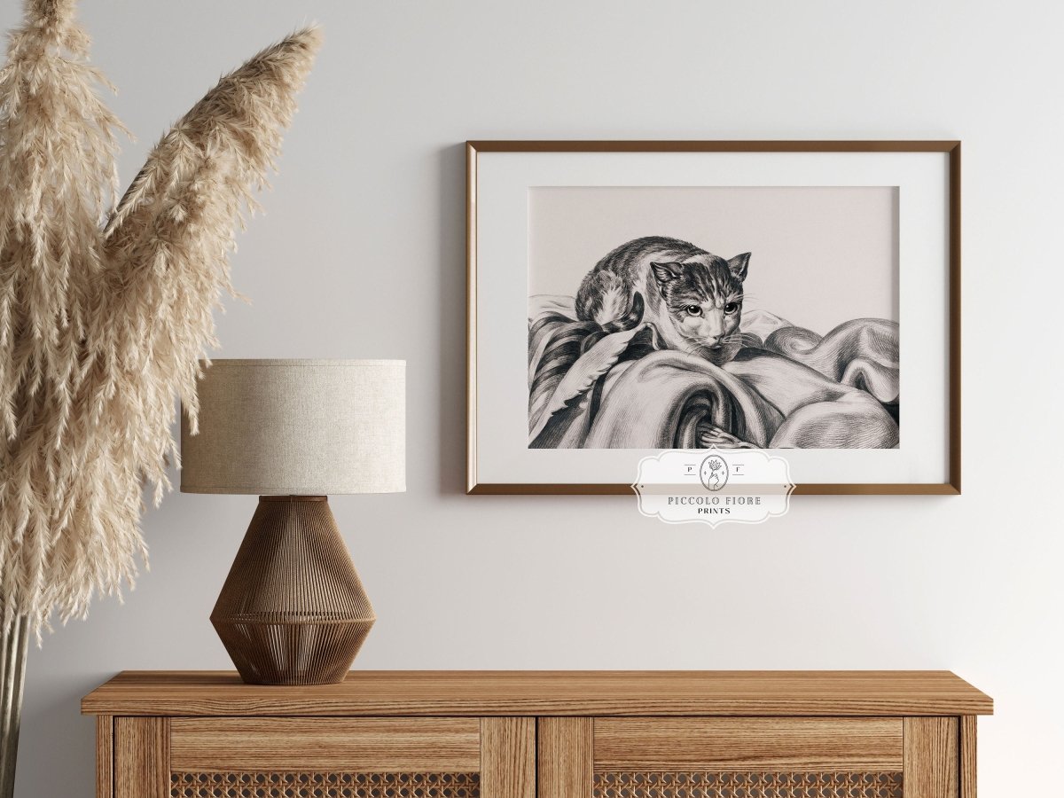 Cat Sitting in a Basket Sketch | P214 - Single Art Prints - Piccolo Fiore Prints