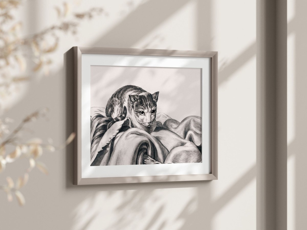 Cat Sitting in a Basket Sketch | P214 - Single Art Prints - Piccolo Fiore Prints