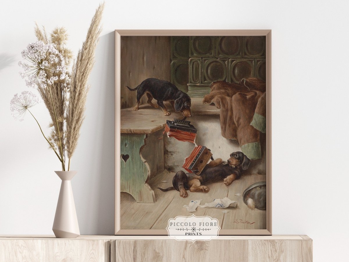 Dachshunds and Concertina | P414 - Single Art Prints - Piccolo Fiore Prints