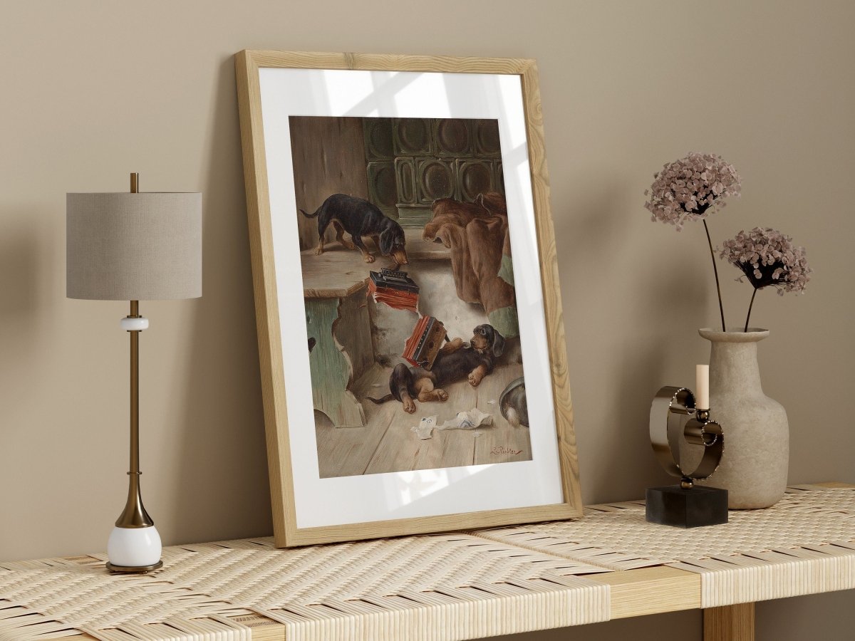Dachshunds and Concertina | P414 - Single Art Prints - Piccolo Fiore Prints