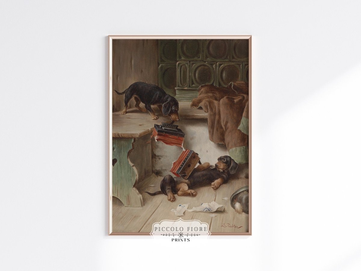Dachshunds and Concertina | P414 - Single Art Prints - Piccolo Fiore Prints