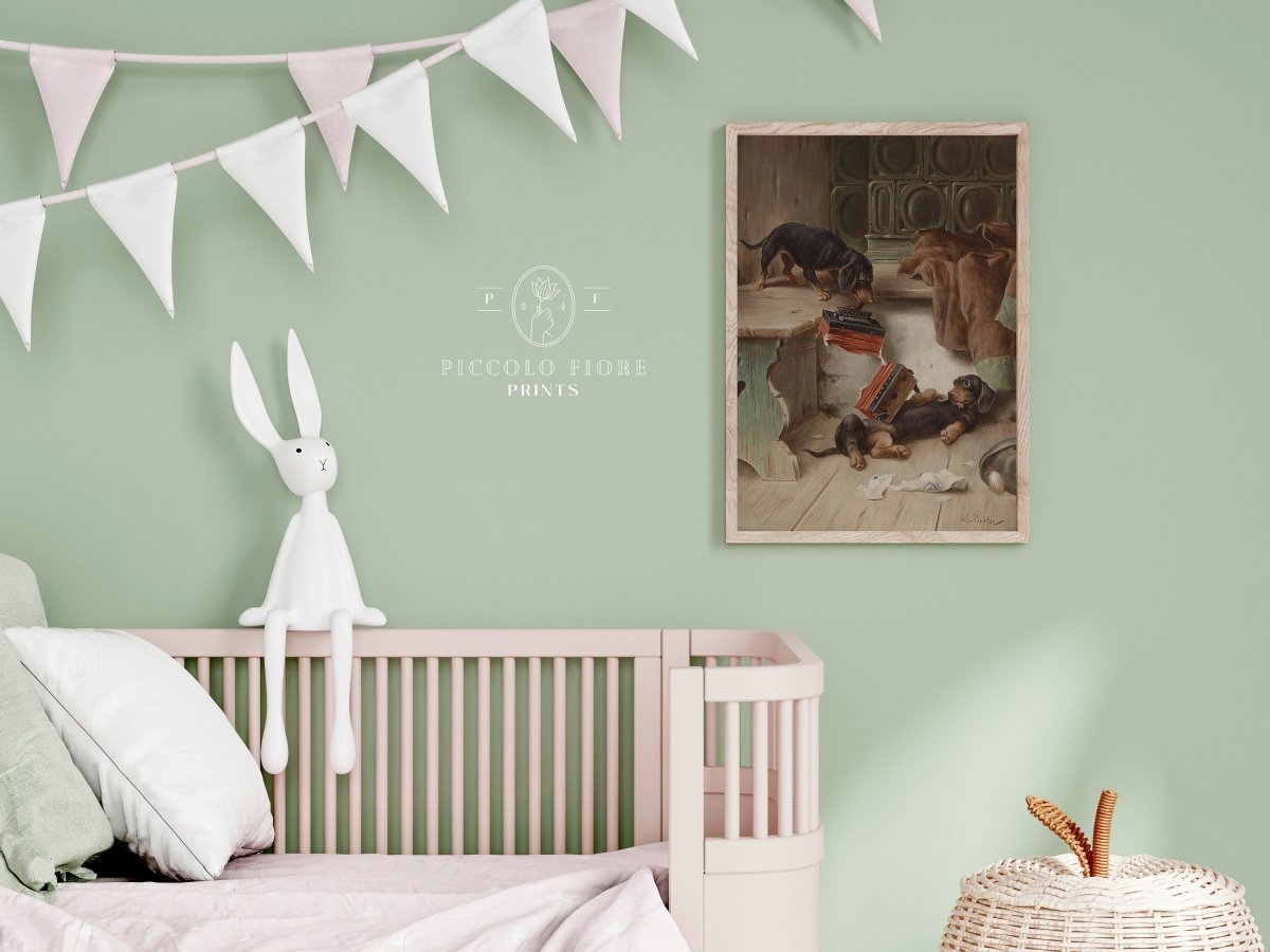 Dachshunds and Concertina | P414 - Single Art Prints - Piccolo Fiore Prints