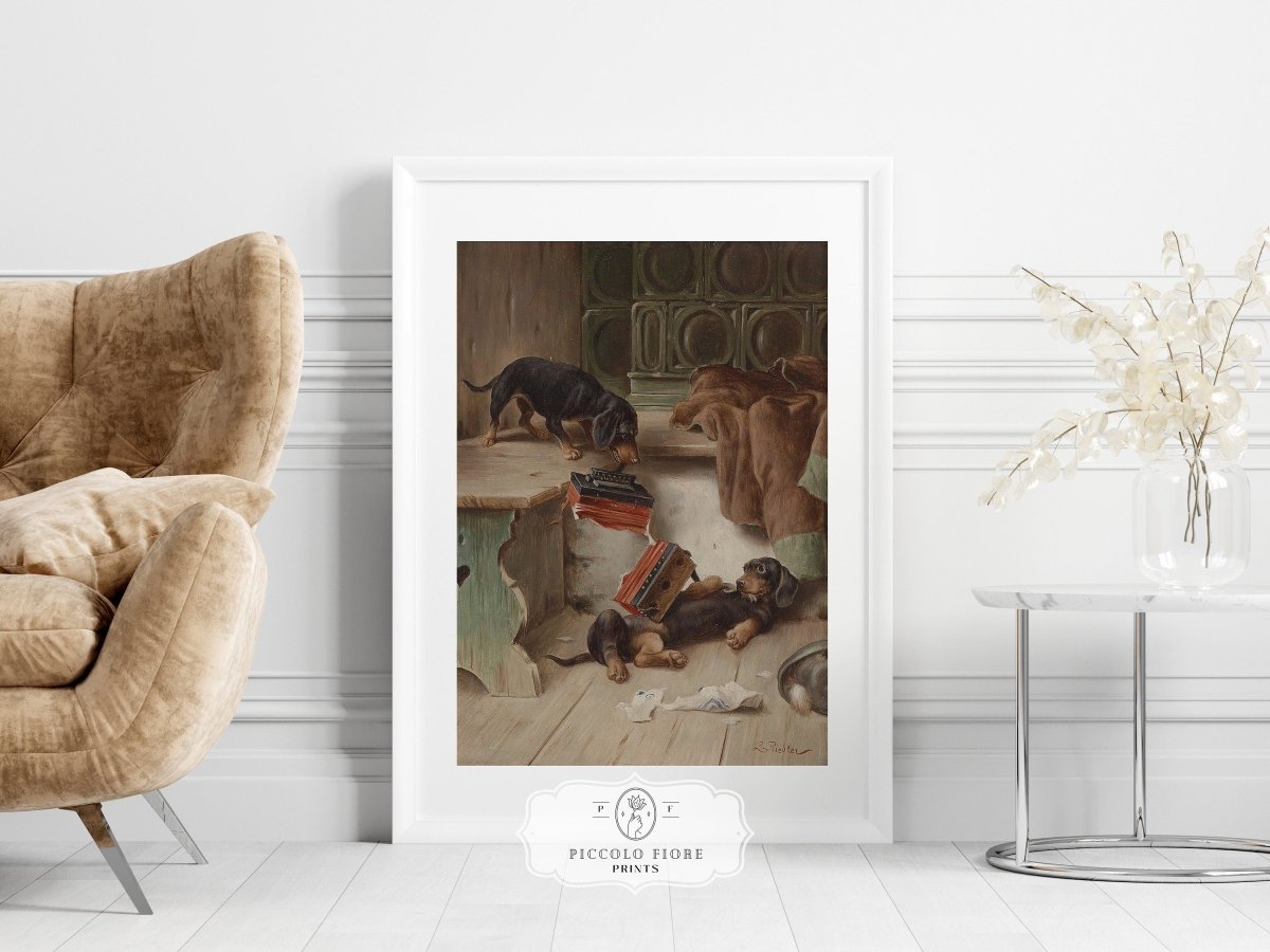 Dachshunds and Concertina | P414 - Single Art Prints - Piccolo Fiore Prints