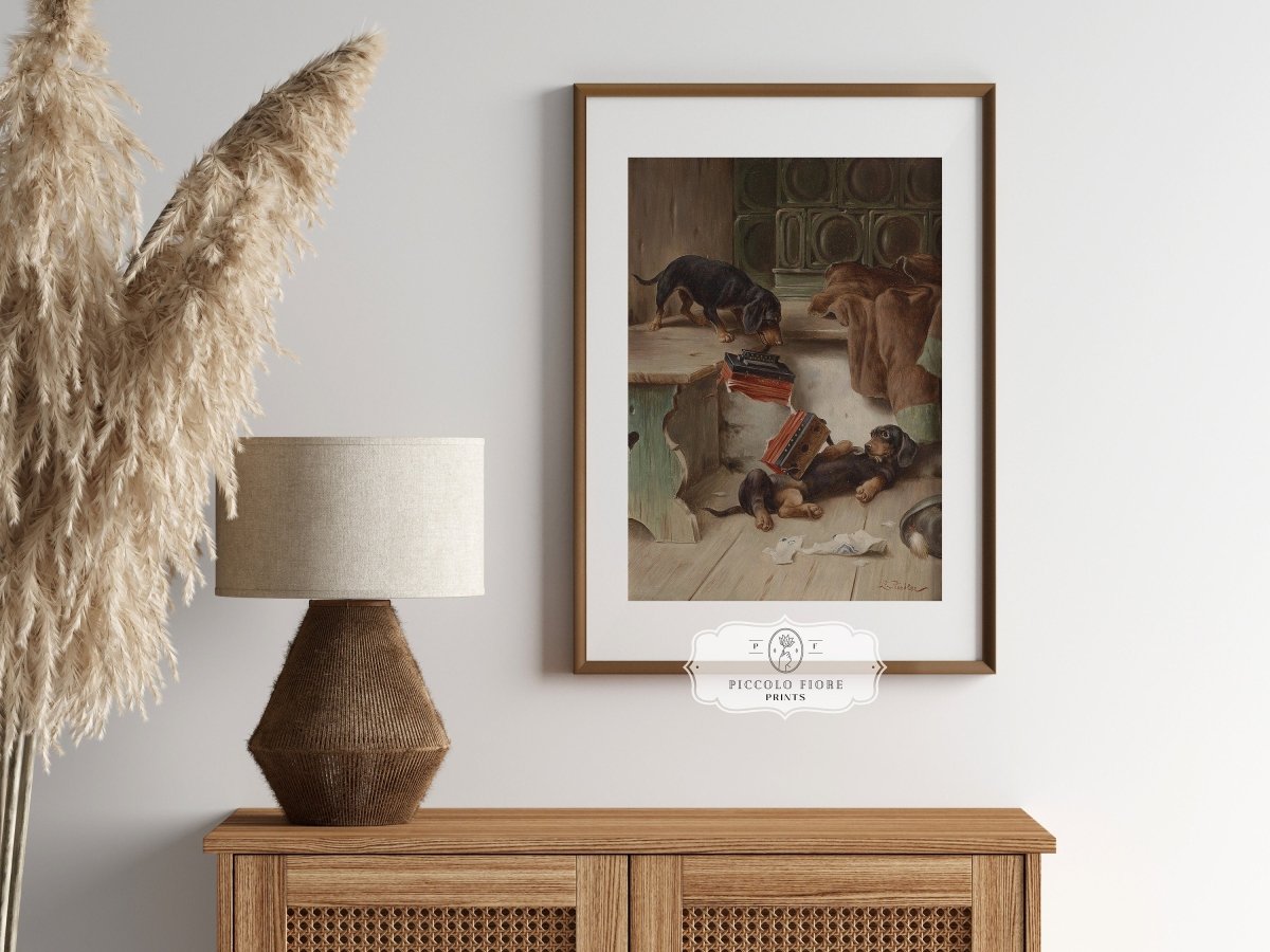 Dachshunds and Concertina | P414 - Single Art Prints - Piccolo Fiore Prints