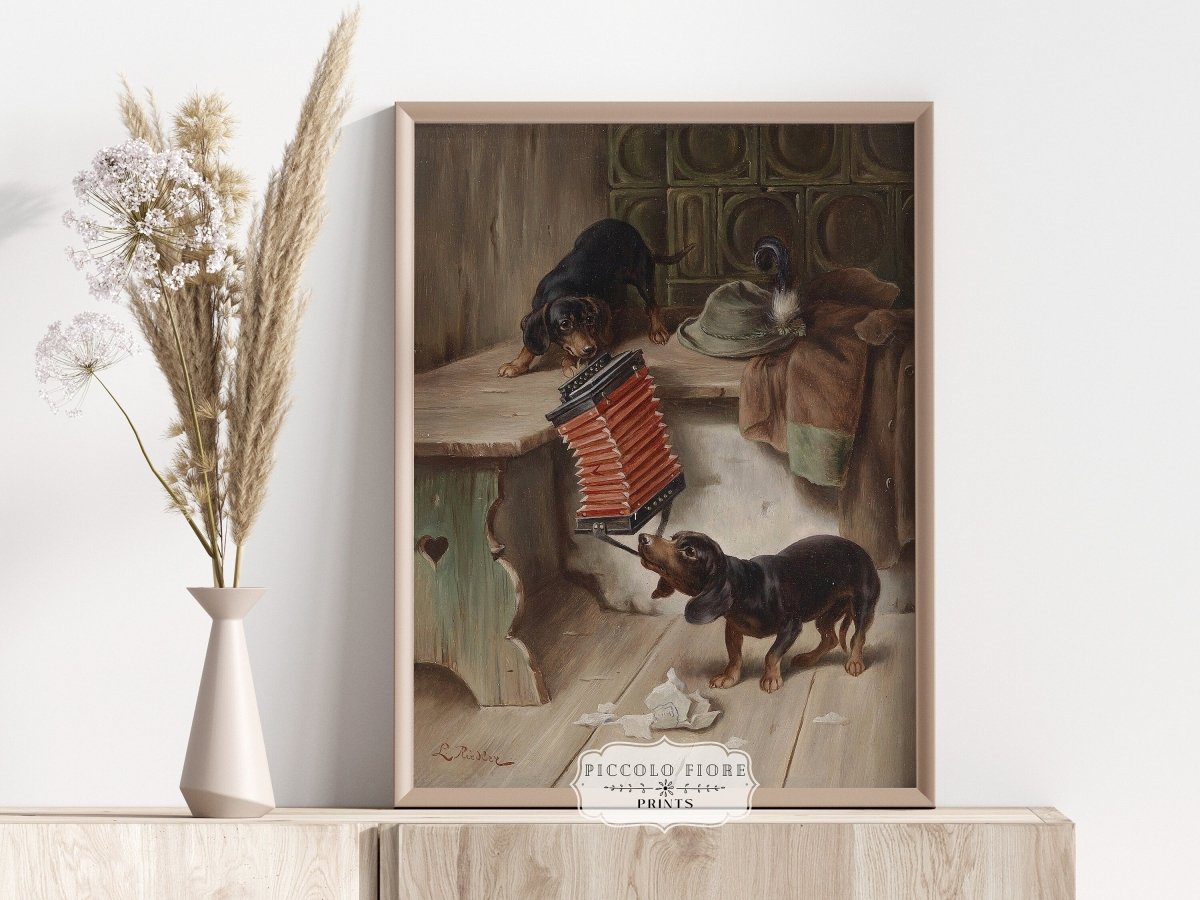 Dachshunds and Concertina | P415 - Single Art Prints - Piccolo Fiore Prints
