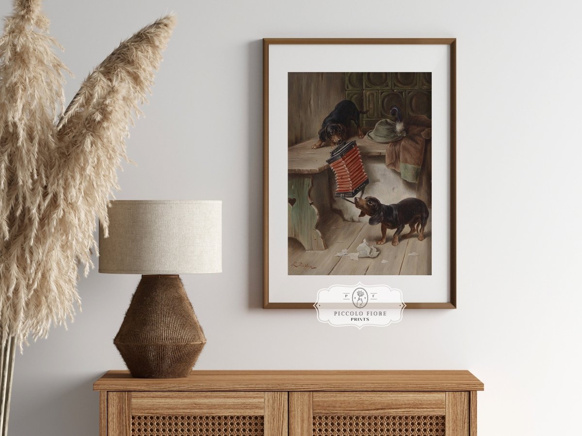 Dachshunds and Concertina | P415 - Single Art Prints - Piccolo Fiore Prints