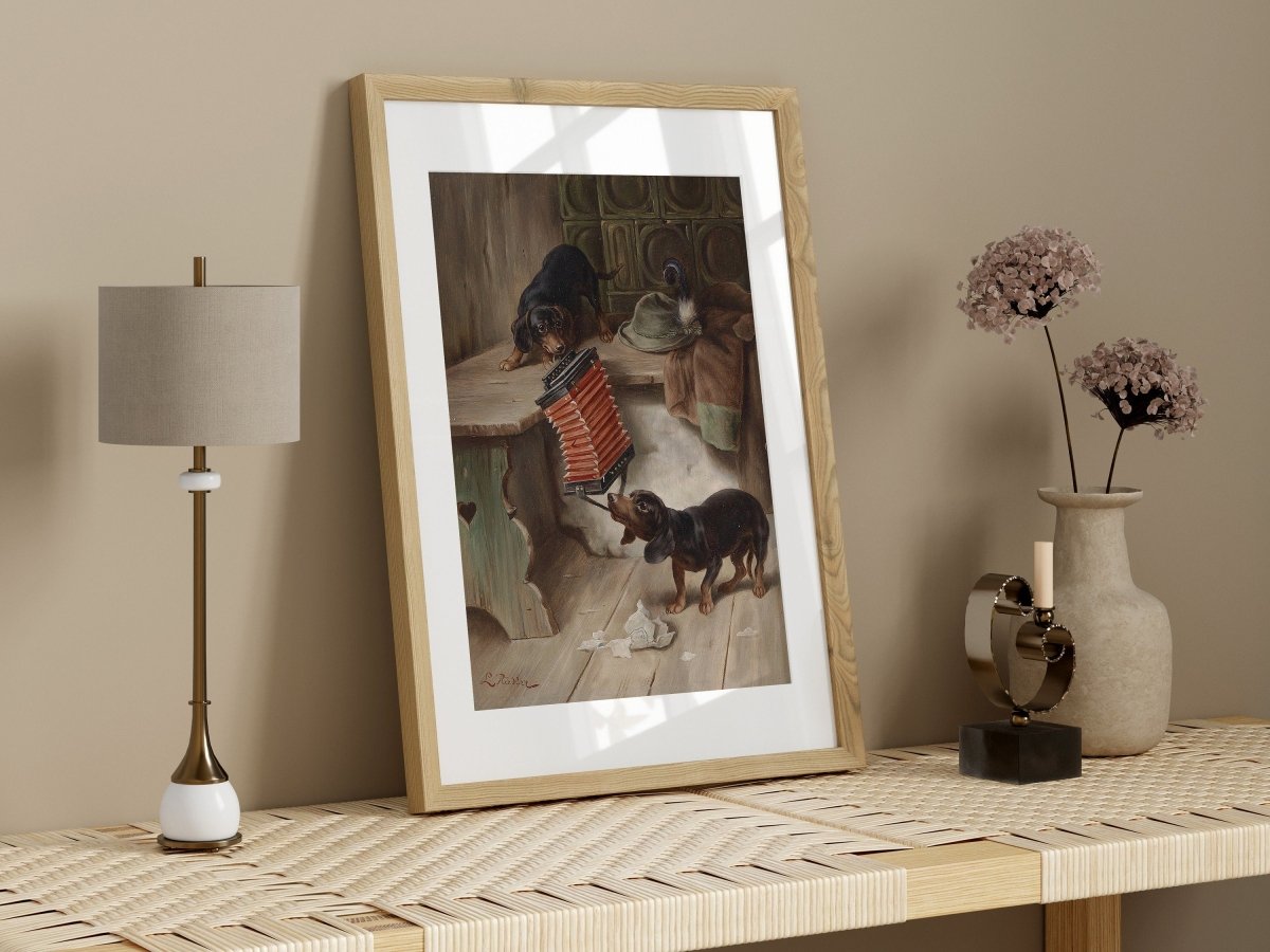 Dachshunds and Concertina | P415 - Single Art Prints - Piccolo Fiore Prints
