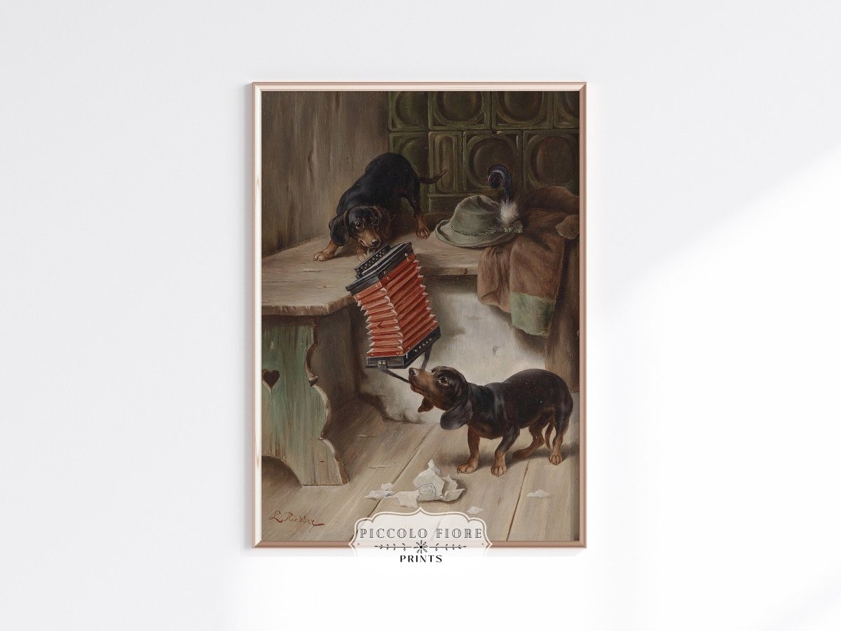 Dachshunds and Concertina | P415 - Single Art Prints - Piccolo Fiore Prints