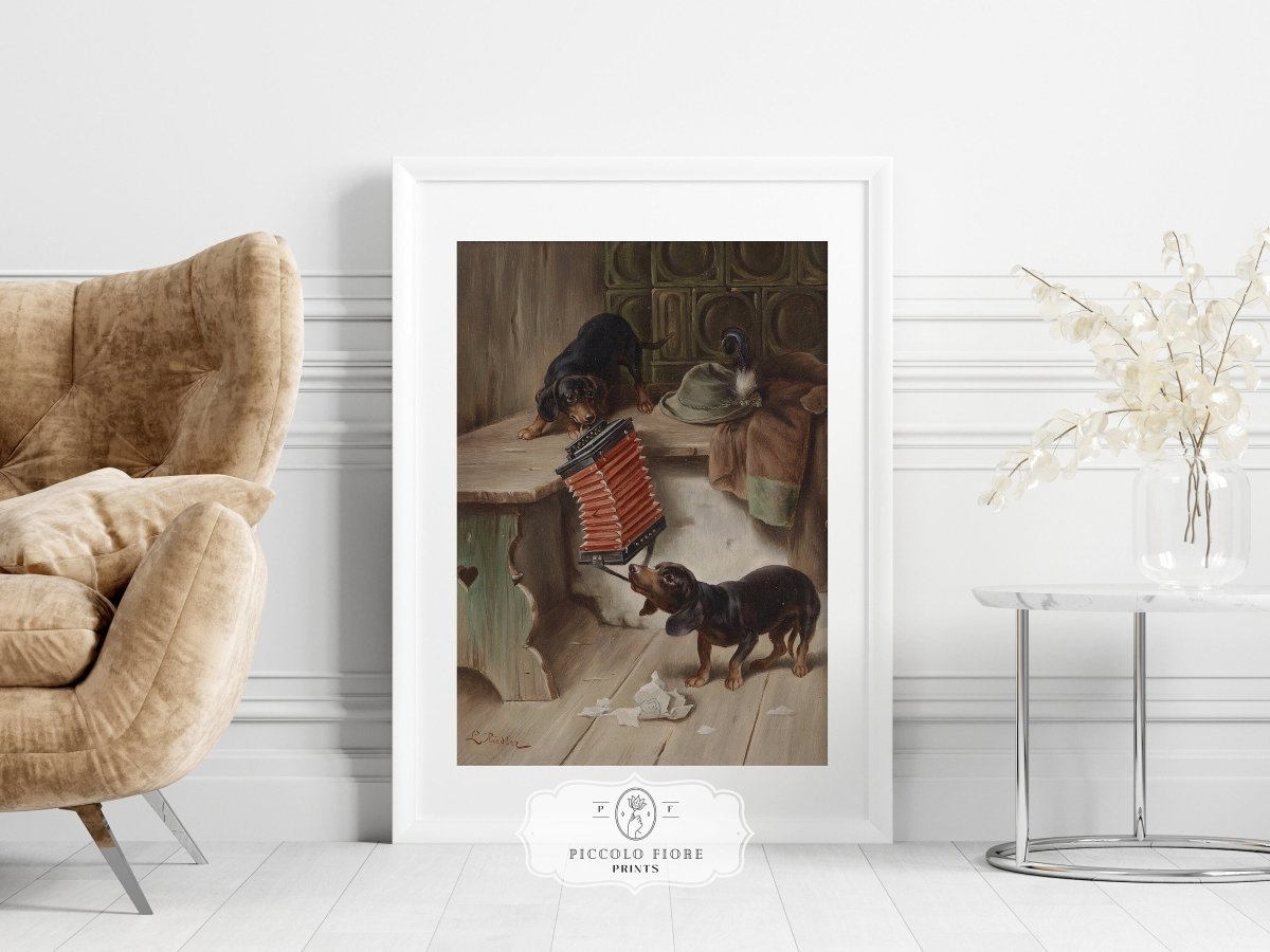 Dachshunds and Concertina | P415 - Single Art Prints - Piccolo Fiore Prints