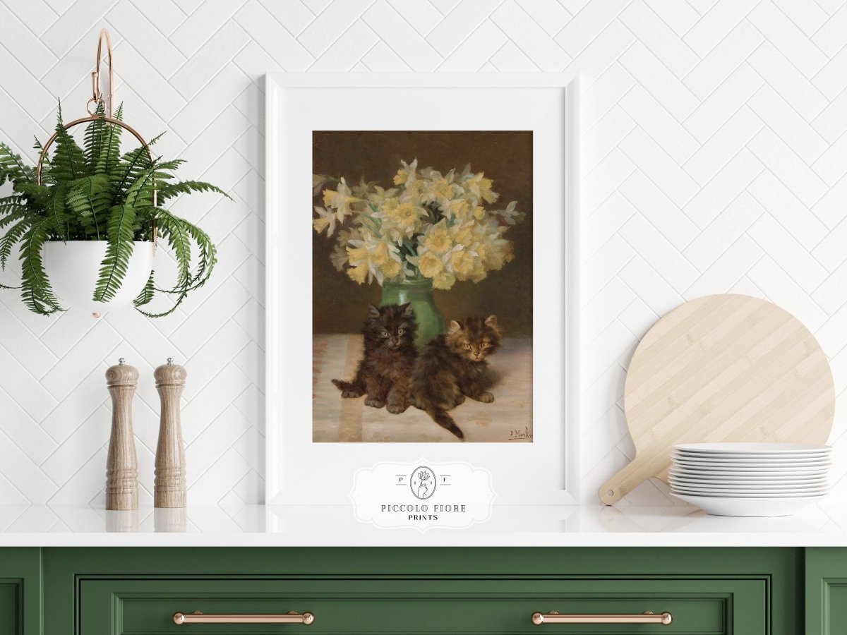 Kittens and a Vase of Narcissi | P411 - Single Art Prints - Piccolo Fiore Prints