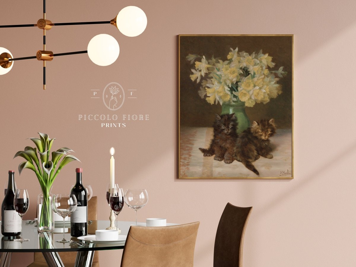Kittens and a Vase of Narcissi | P411 - Single Art Prints - Piccolo Fiore Prints