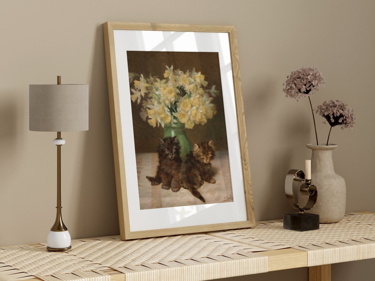 Kittens and a Vase of Narcissi | P411 - Single Art Prints - Piccolo Fiore Prints