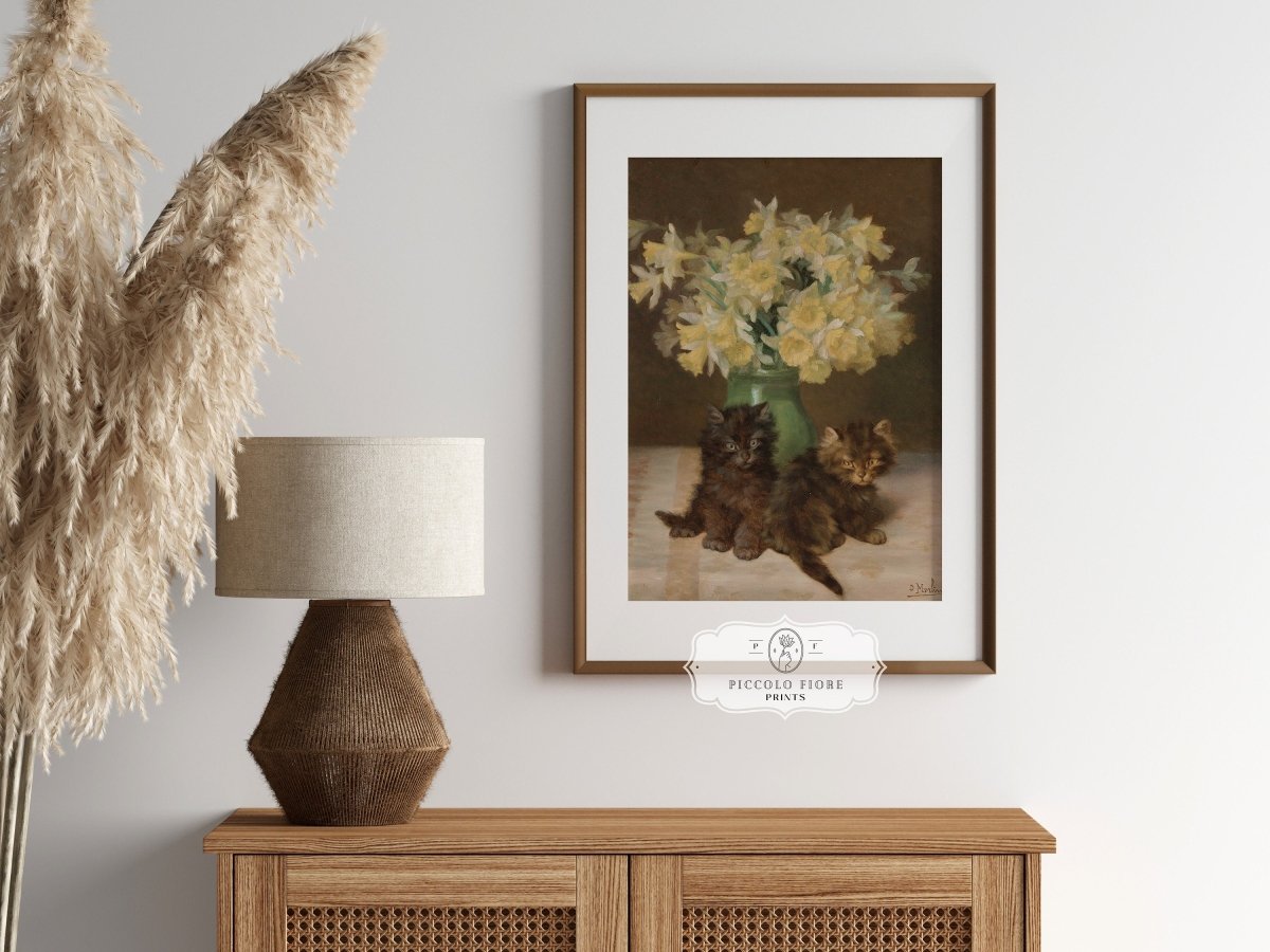 Kittens and a Vase of Narcissi | P411 - Single Art Prints - Piccolo Fiore Prints
