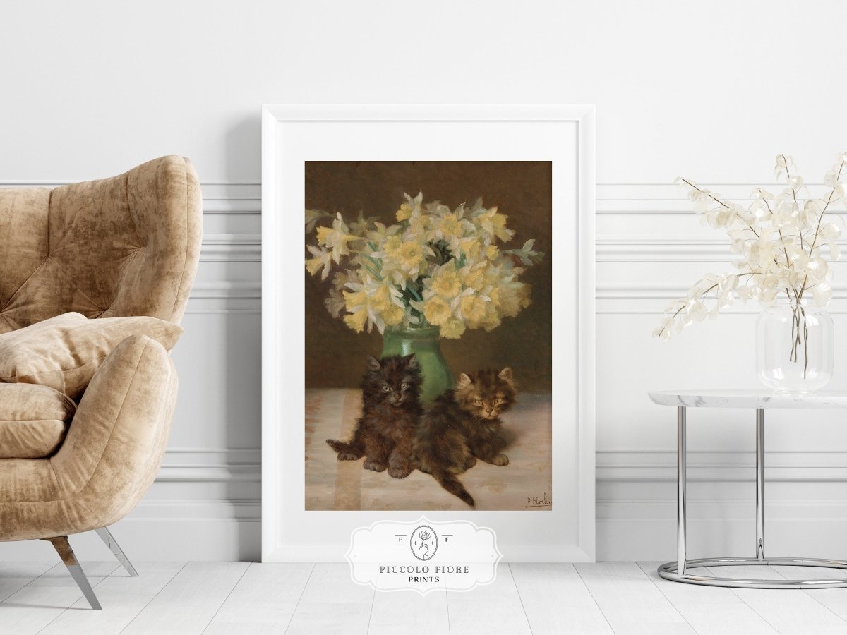 Kittens and a Vase of Narcissi | P411 - Single Art Prints - Piccolo Fiore Prints
